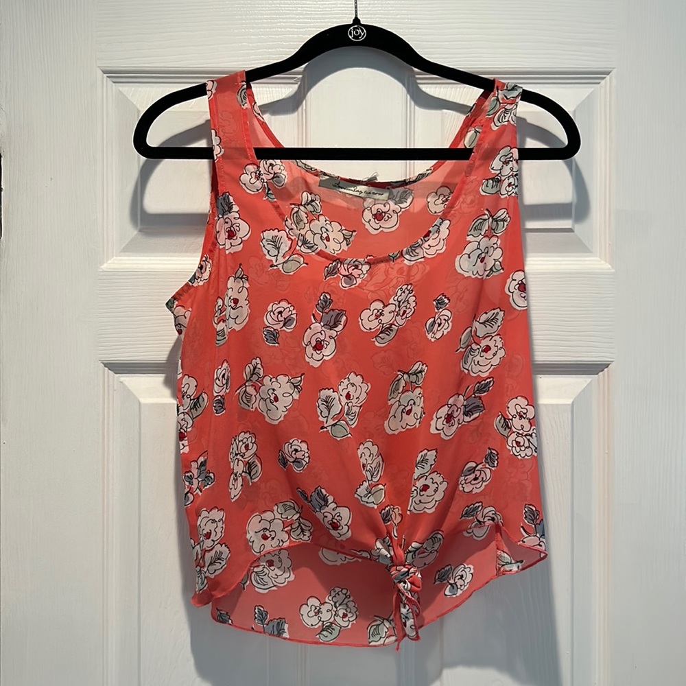 Salmon Pink Floral Tank Top Blouse
